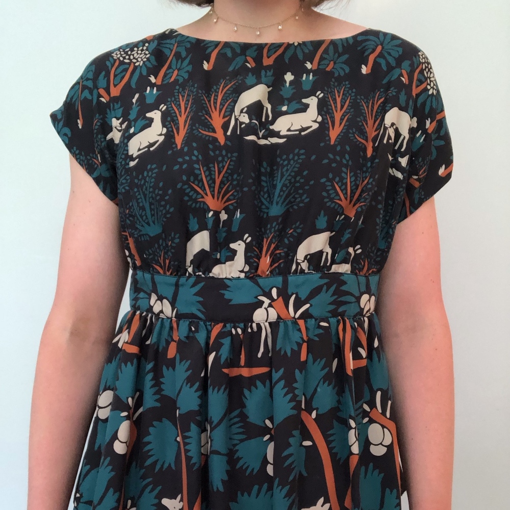 Anthropologie silk animal and nature print tunic
